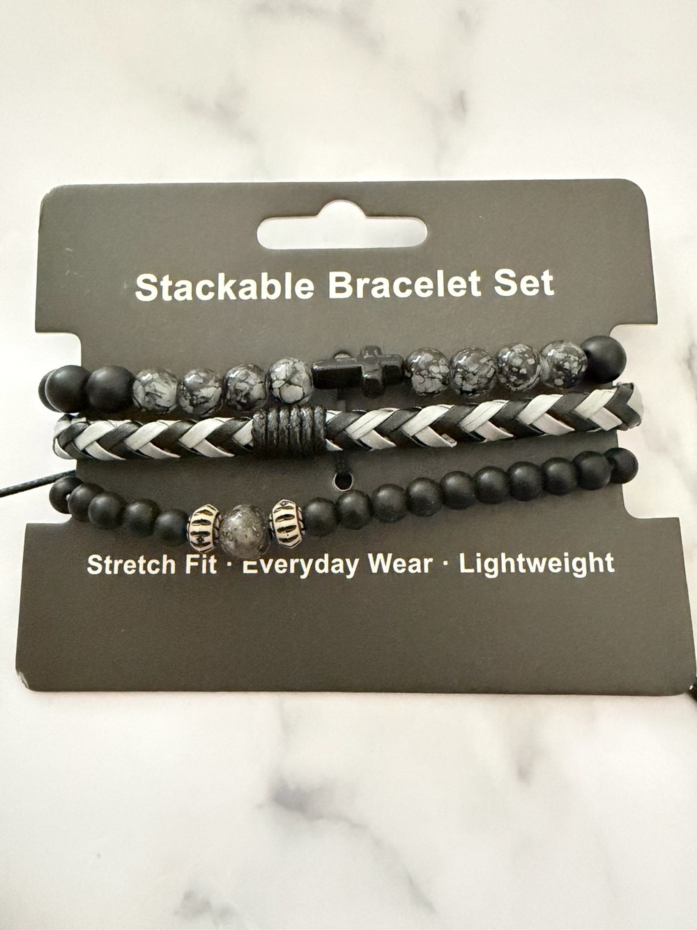 Stackable Black & Gray Men's Bracelet Set